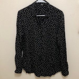 UNIQLO black polka dotted button up blouse